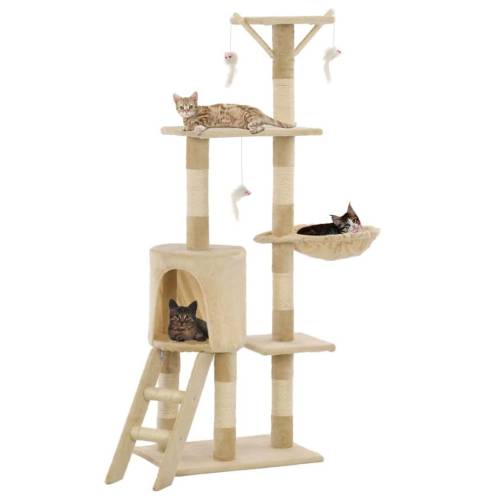 Casa Practica Ansamblu pisici cu stâlpi din funie de sisal, 138 cm, bej