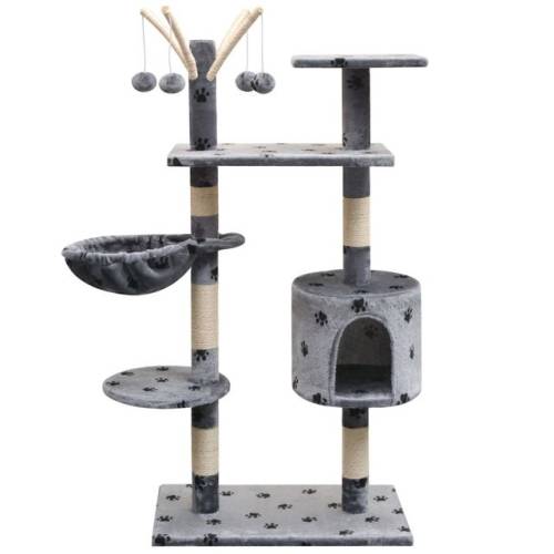 Ansamblu pisici, funie de sisal, 125 cm, imprimeu lăbuțe, gri