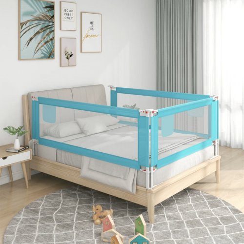 Balustradă de protecție pat copii, albastru, 190x25 cm, textil
