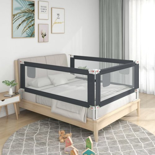 Balustradă de protecție pat copii, gri închis, 160x25 cm textil