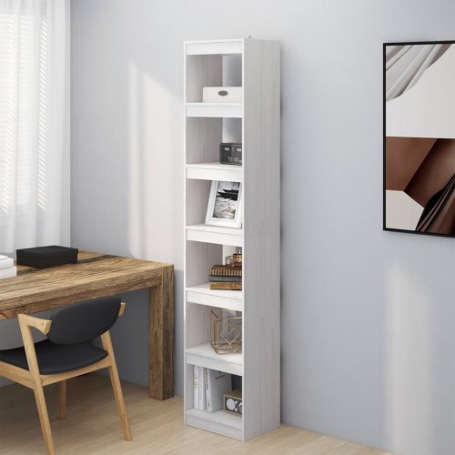 Bibliotecă/separator cameră, alb, 40x30x199 cm, lemn masiv pin