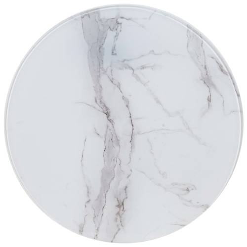 Blat de masă, alb, Ø50 cm, sticlă cu textură de marmură