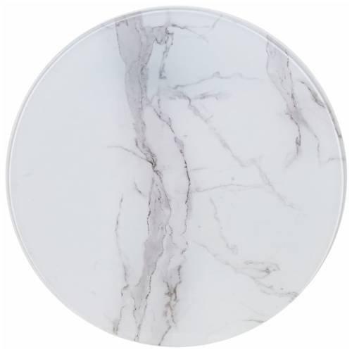 Blat de masă, alb, Ø70 cm, sticlă cu textură de marmură