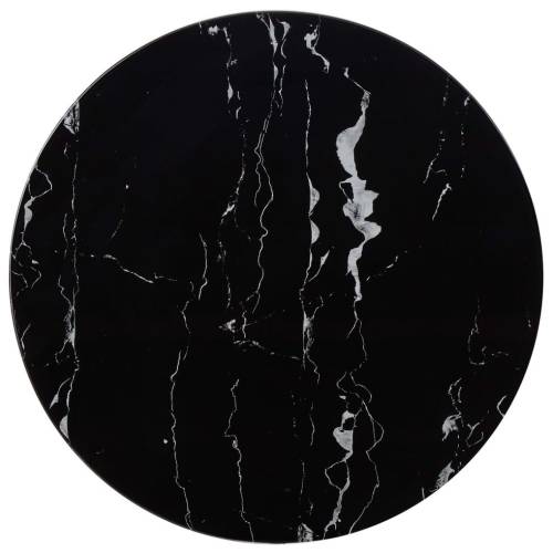Blat de masă, negru, Ø70 cm, sticlă cu textură de marmură