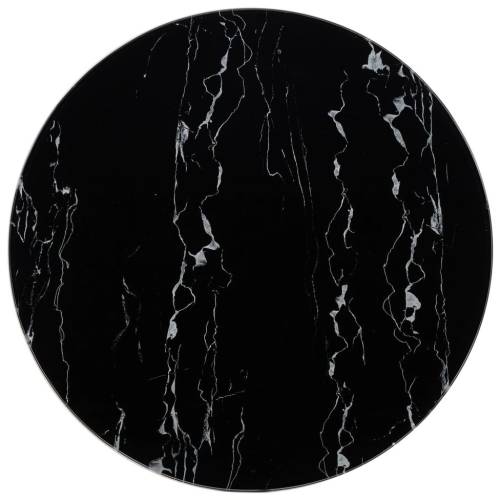 Blat de masă, negru, Ø80 cm, sticlă cu textură de marmură