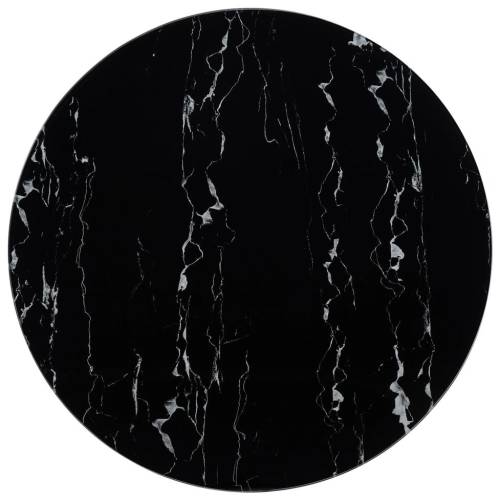Blat de masă, negru, Ø90 cm, sticlă cu textură de marmură