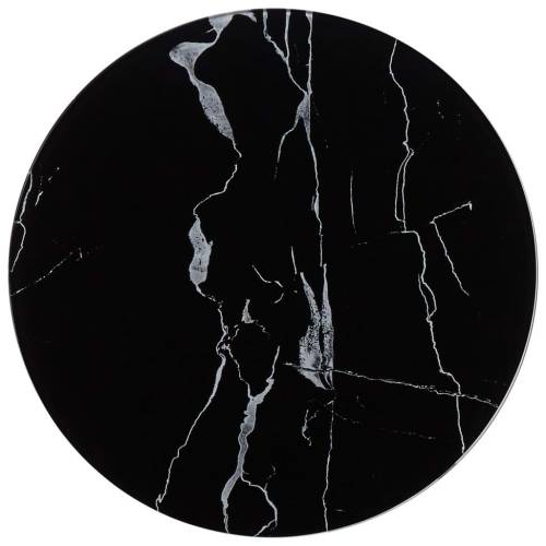Blat de masă, negru, Ø40 cm, sticlă cu textură de marmură