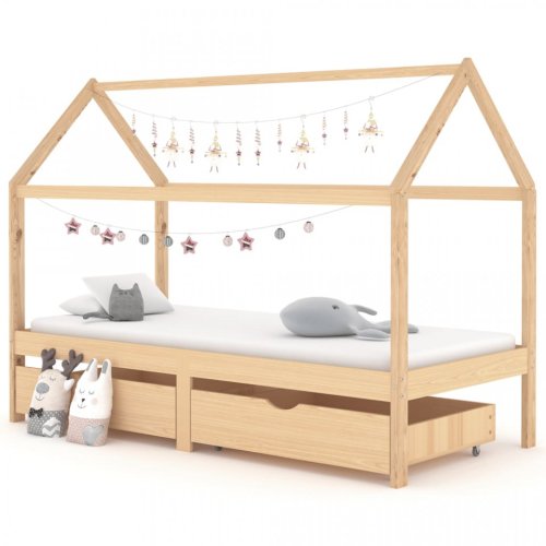 Casa Practica Cadru de pat copii, cu sertare, 90 x 200 cm, lemn masiv de pin