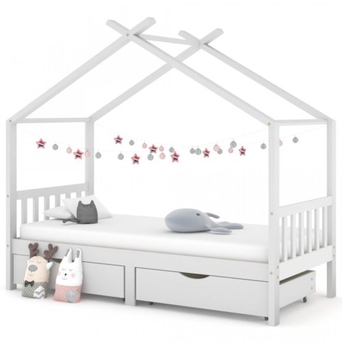 Casa Practica Cadru de pat copii, cu sertare, alb, 90x200 cm, lemn masiv pin
