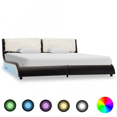 Cadru de pat cu led, negru și alb, 150x200 cm, piele ecologică