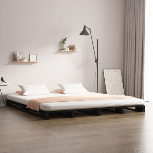 Cadru de pat mic dublu 4ft, negru, 120x190 cm, lemn masiv pin