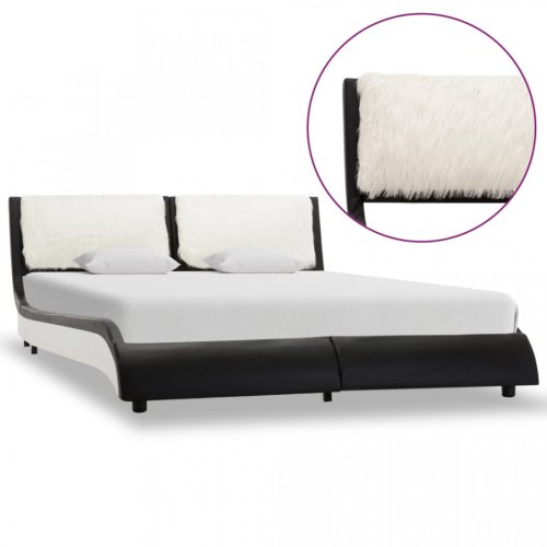 Cadru de pat, negru și alb, 135x190 cm, piele ecologică