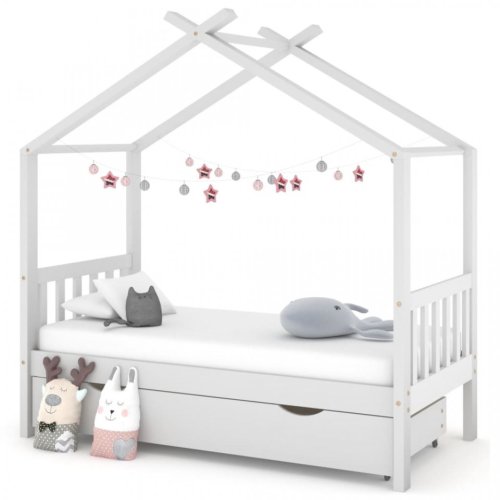 Casa Practica Cadru pat de copii cu un sertar, alb, 80x160 cm, lemn masiv pin