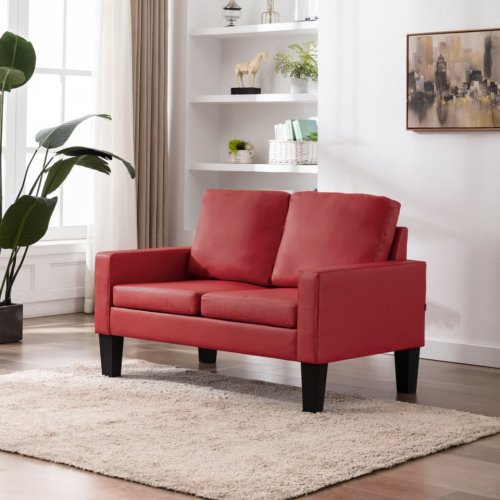 Canapea cu 2 locuri, roșu, piele ecologică