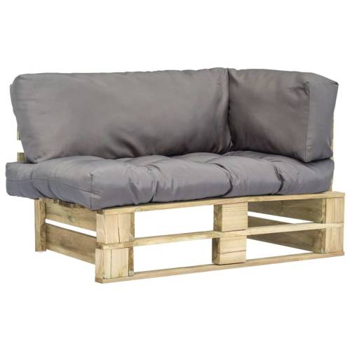 Canapea de grădină din paleți, perne gri, lemn de pin fsc
