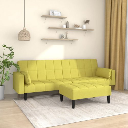 Canapea extensibilă 2 locuri, 2 perne/taburet, verde, textil