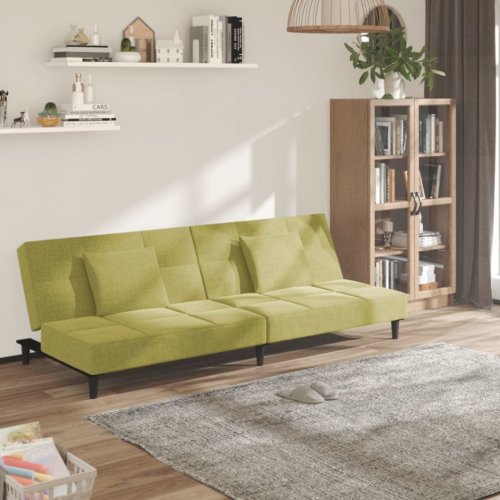 Canapea extensibilă, 2 locuri, cu 2 perne, verde, textil
