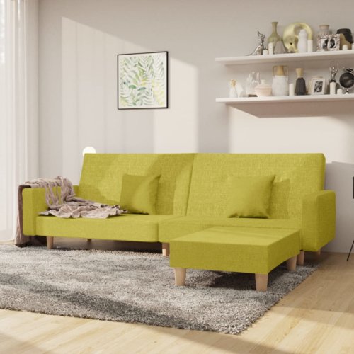 Canapea extensibilă 2 locuri, cu taburet, verde, textil