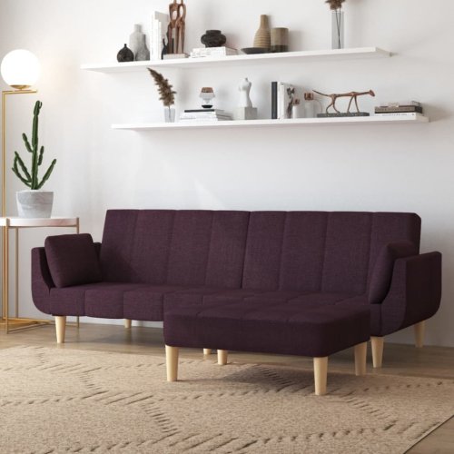 Canapea extensibilă cu 2 locuri,taburet&2 perne,textil,violet