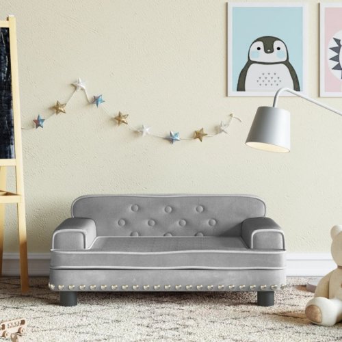 Canapea pentru copii, gri deschis, 70x45x30 cm, catifea