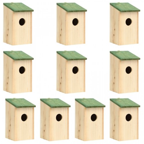 Casa Practica Căsuțe de păsări,10 buc., 12x12x22 cm, lemn masiv de brad