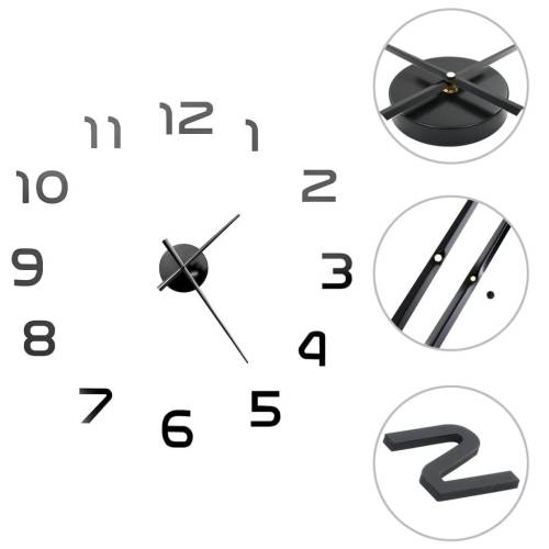 Ceas de perete 3d, negru, 100 cm, xxl, design modern