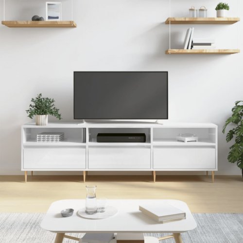 Casa Practica Comodă tv, alb extralucios, 150x30x44,5 cm, lemn prelucrat