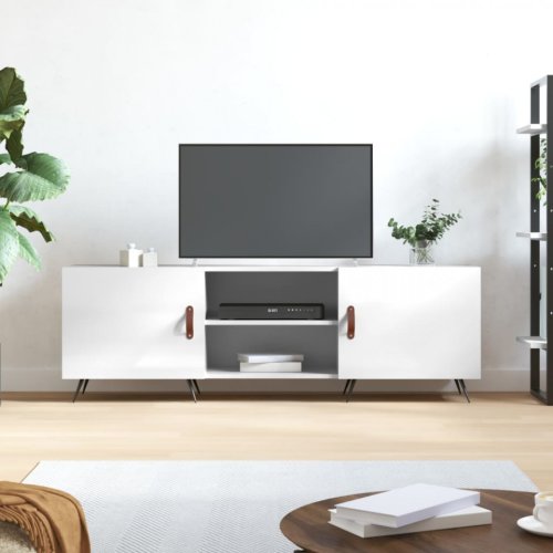 Casa Practica Comodă tv, alb extralucios, 150x30x50 cm, lemn compozit