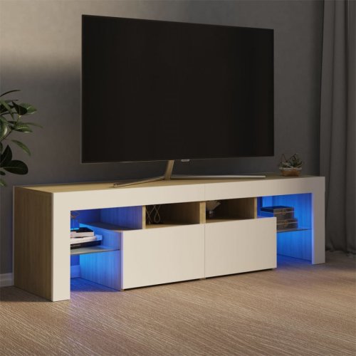 Comodă tv cu lumini led, alb și stejar sonoma, 140x35x40 cm