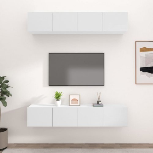 Comode tv, 4 buc., alb, 80x30x30 cm, lemn prelucrat