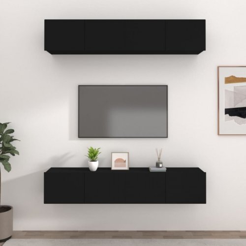 Comode tv, 4 buc., negru, 80x30x30 cm, lemn compozit
