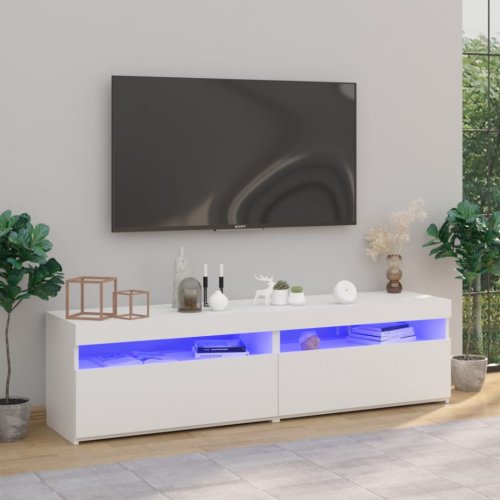 Casa Practica Comode tv cu lumini led, 2 buc., alb extralucios, 75x35x40 cm