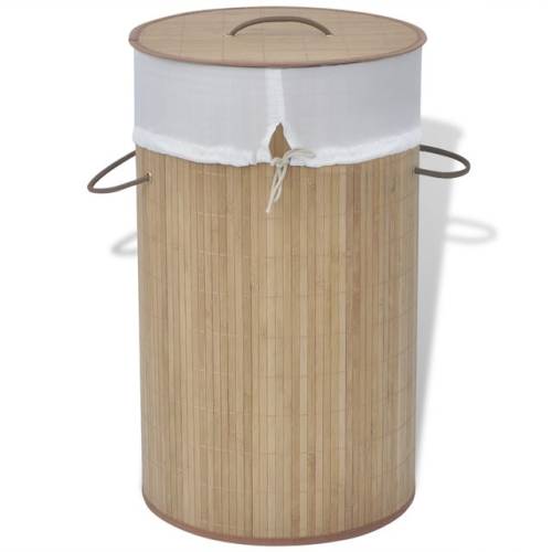 Coș de rufe cilindric din bambus maro