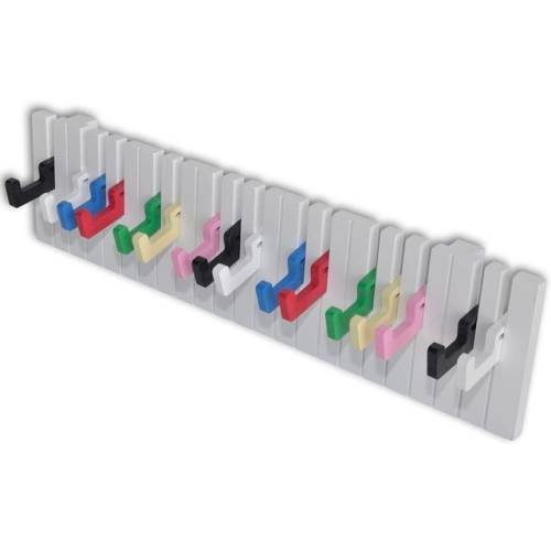 Cuier de perete cu design claviatură pian, 16 agățători colorate