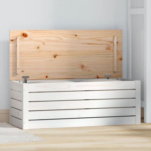 Cutie de depozitare, alb, 89x36,5x33 cm, lemn masiv de pin