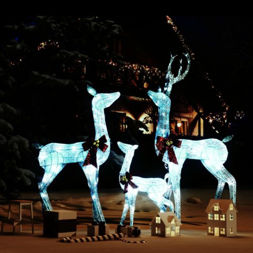 Casa Practica Decorațiune de crăciun familie de reni 201 led-uri alb/argintiu