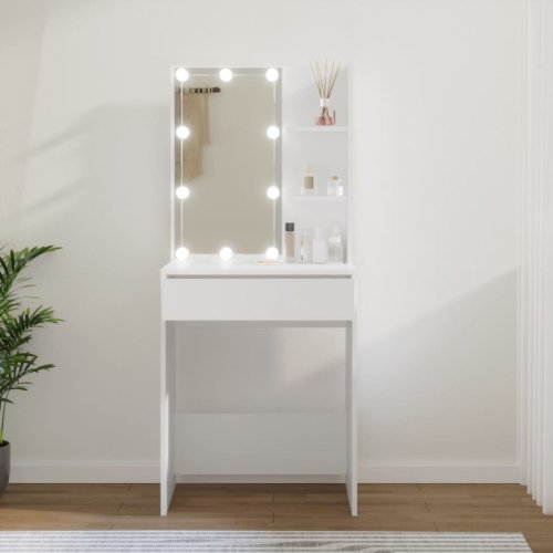 Casa Practica Masă de toaletă cu led, alb, 60x40x140 cm