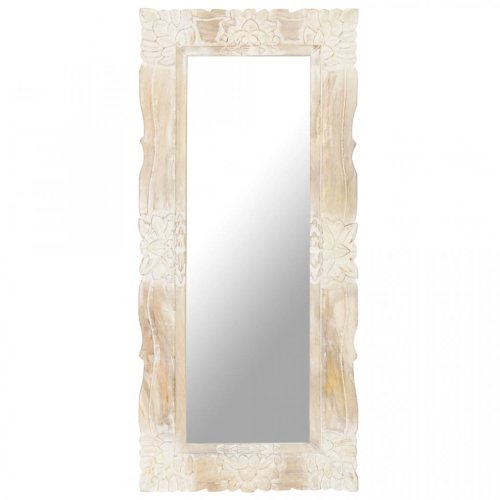 Oglindă 110x50 cm, alb, lemn masiv de mango