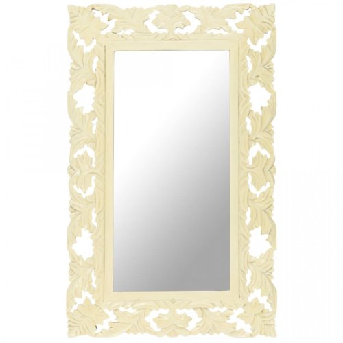 Oglindă sculptată manual, alb, 80x50 cm, lemn masiv mango