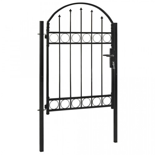 Poartă de gard cu arcadă, negru, 100 x 125 cm, oțel
