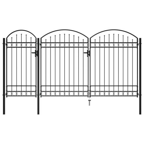 Poartă de gard de grădină cu arcadă, negru, 2,5 x 4 m, oțel