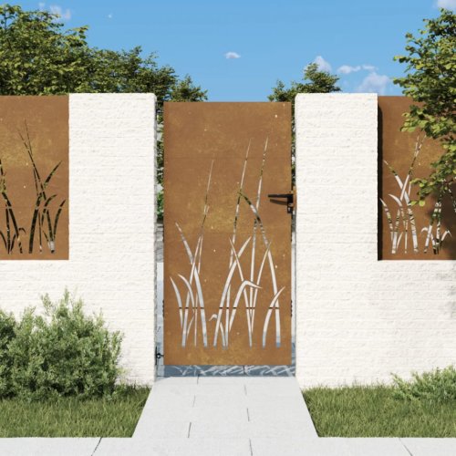 Casa Practica Poartă pentru grădină, 85x175 cm, oțel corten, model iarbă