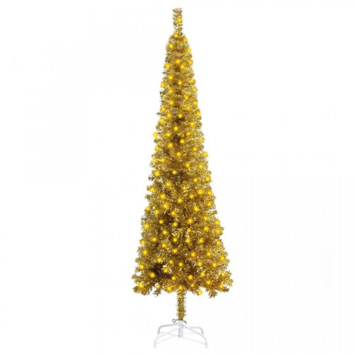 Pom de Crăciun subțire cu LED-uri, auriu, 240 cm