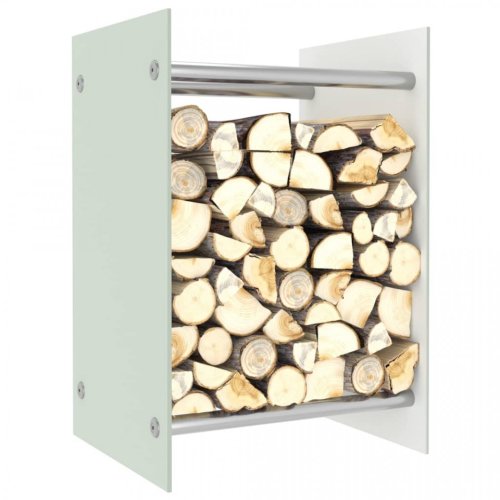 Rastel lemne de foc, alb, 40 x 35 x 60 cm, sticlă