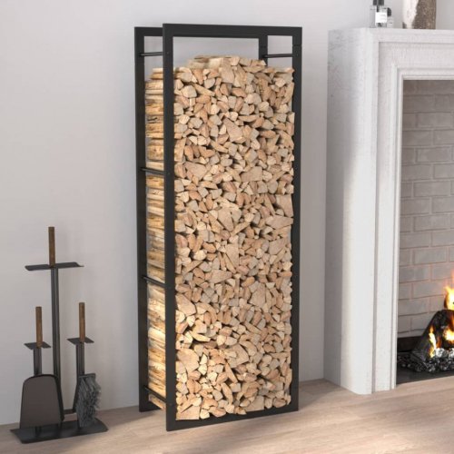 Rastel pentru lemne de foc, negru mat, 50x28x132 cm, oțel