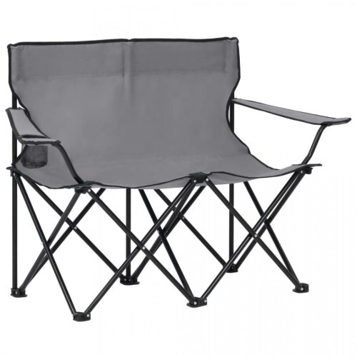 Scaun de camping pliabil 2 locuri, gri, oțel și material textil