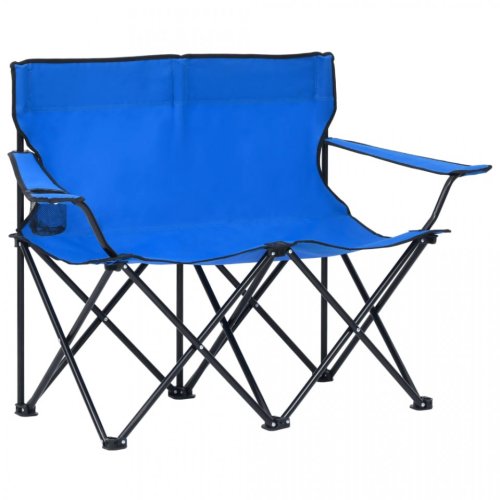 Scaun de camping pliabil cu 2 locuri, albastru, oțel și textil