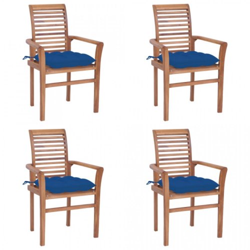 Scaune de masă cu perne, 4 buc, albastru, lemn masiv de tec