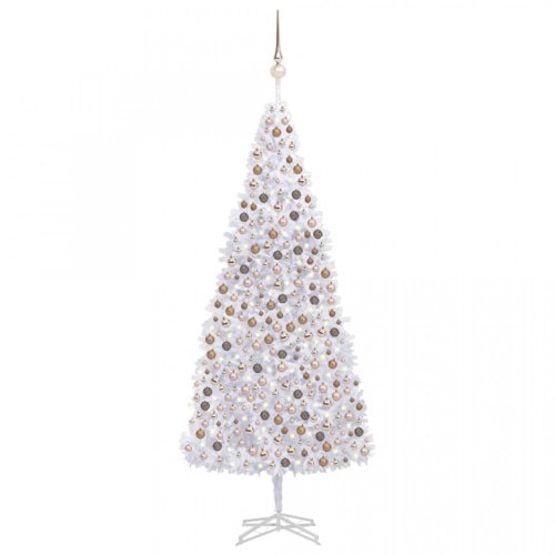 Set brad crăciun artificial cu led-uri/globuri, alb, 500 cm