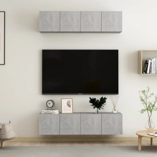Set comode tv, 4 piese, gri beton, 60x30x30 cm, pal